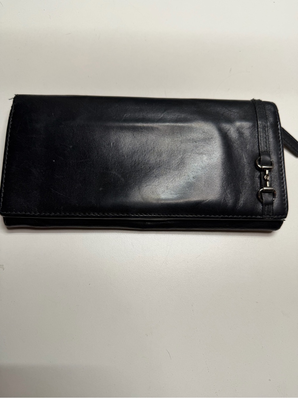 Gucci Black Leather  Wallet with Silver Horsebit Accent